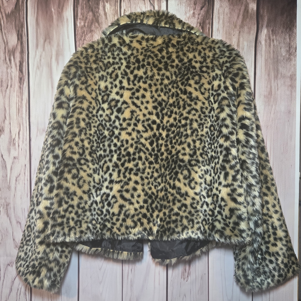 American Eagle Outfitters Leopard Print Faux Fur Pea Coat Size XL Snap Closure - Picture 6 of 6